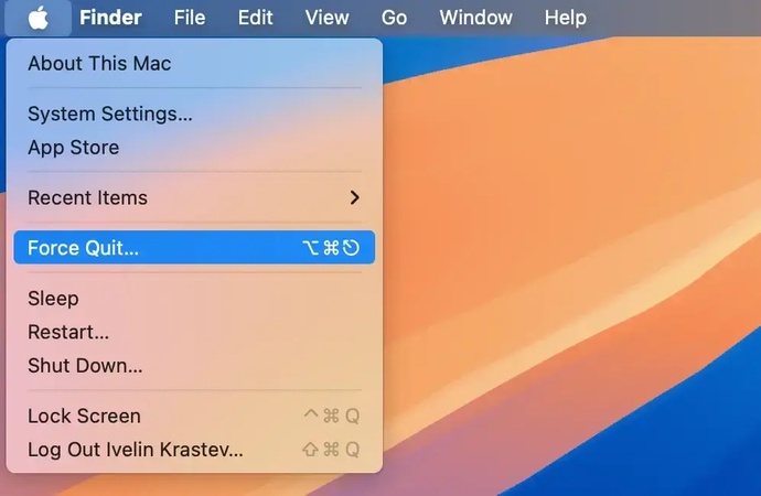 force quick via apple menu