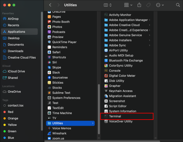 launch terminal from finder