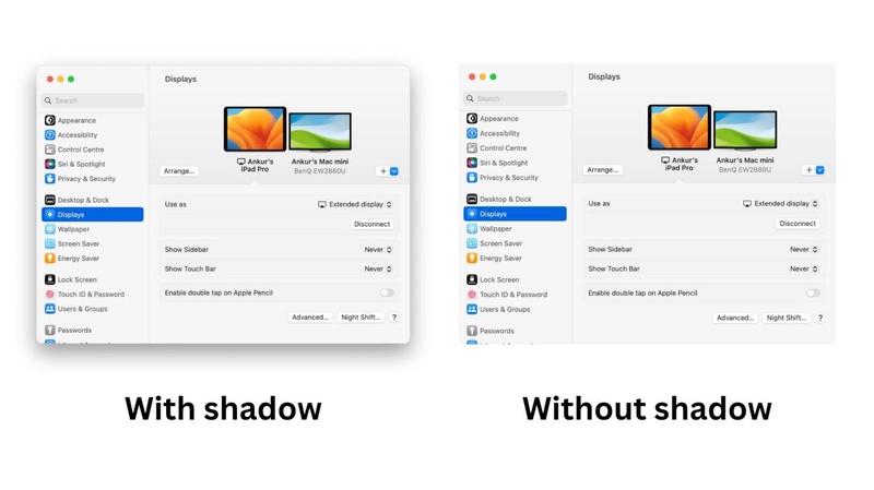 remove or include window shadows mac