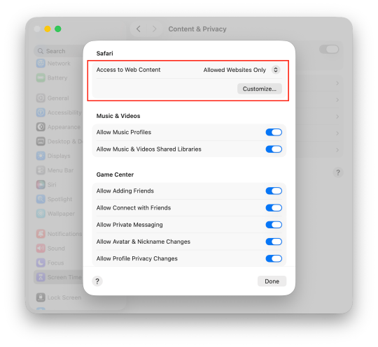 select allowed websites only on mac