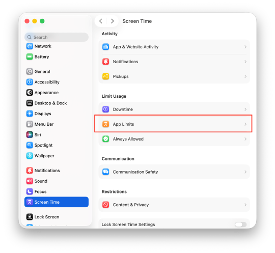 select app limits on mac