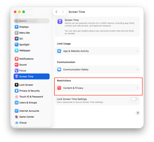 select content privacy on mac