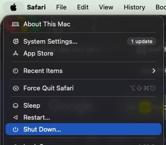 shut down mac via apple menu