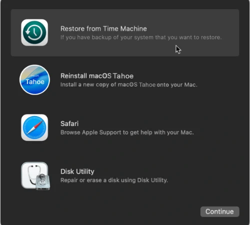 choose restore from time machine