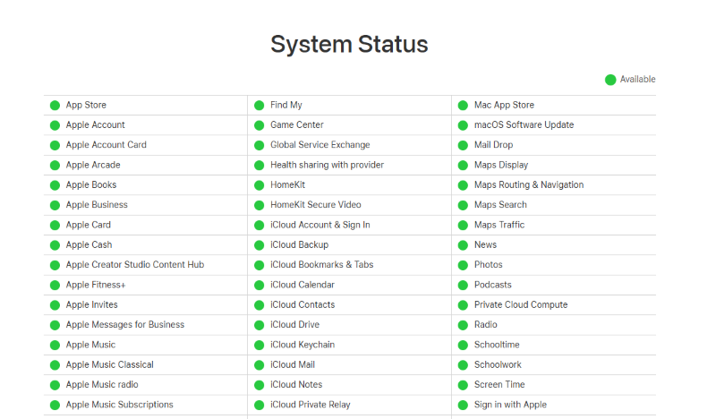 Apple 시스템 상태 확인