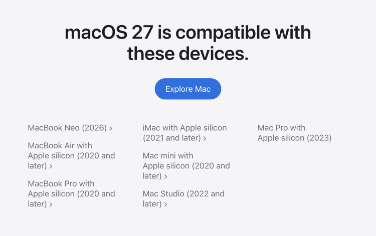macos 27 compatibility list