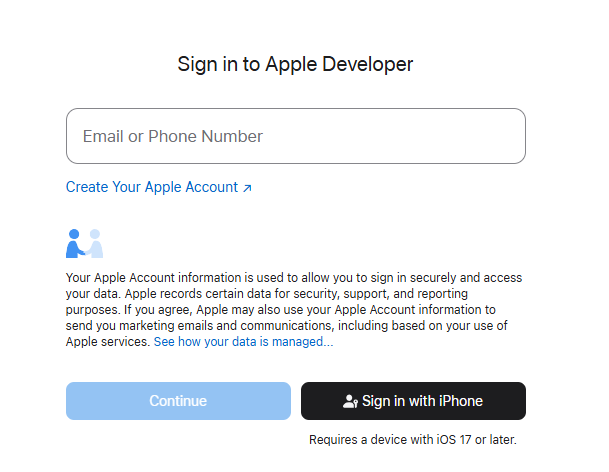 sign in to apple developer website