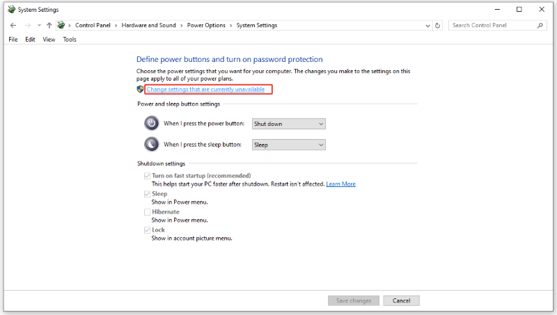 change settings that-are currectly unavailable