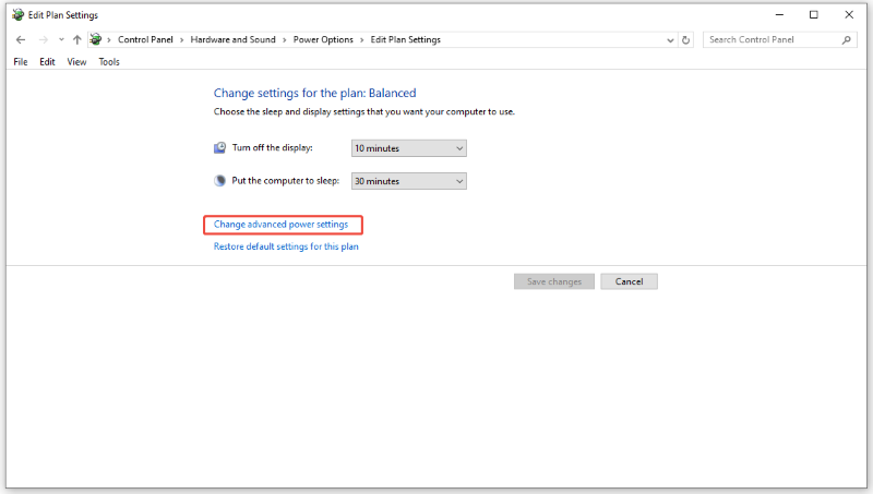 click change advanced power settings