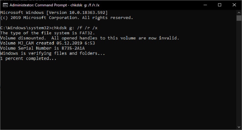 use chkdsk to fix external hard drive not showing up on PC