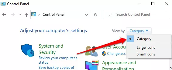 إعدادات عرض control panel في الويندوز