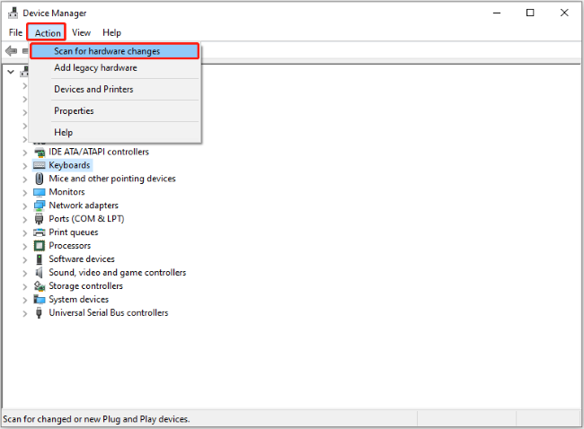 scan for hardware changes
