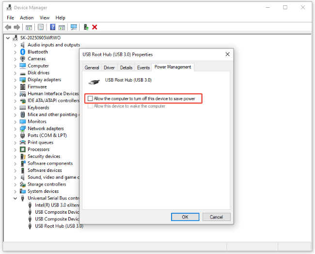 uncheck the option under power management