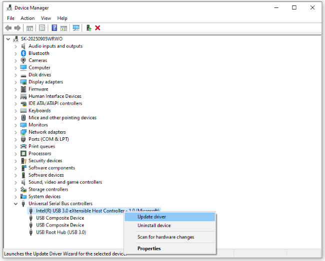 update usb driver under device manager