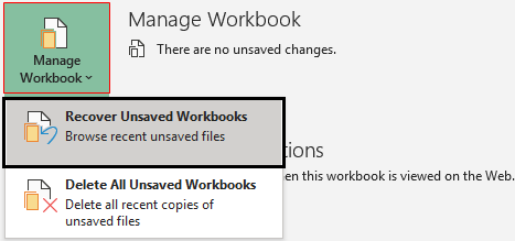 choose recover unsaved workbook
