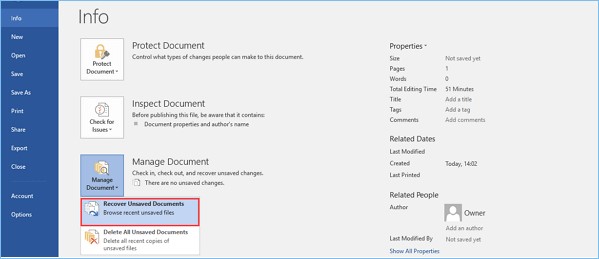 choose the recover unsaved documents