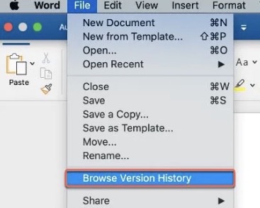 click browse version history on mac