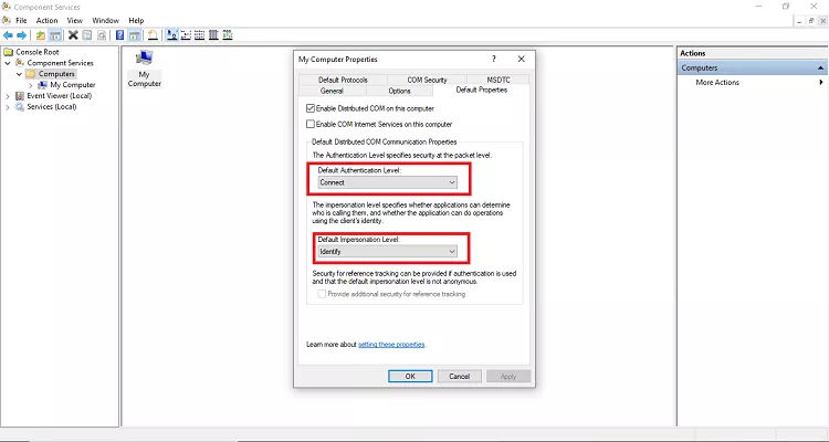 component service settings