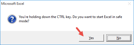 confirm to start excel in safe mode