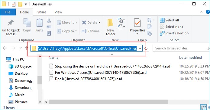 find unsaved documents in word