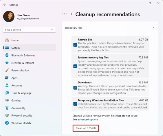 free up system space on settings