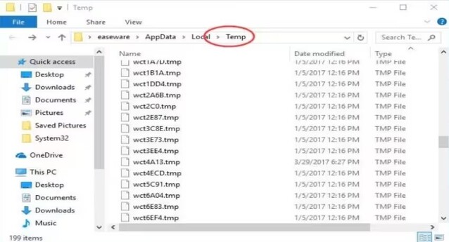 in the temporary files