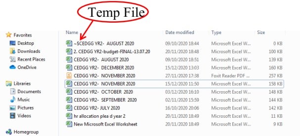 look for the temporary excel