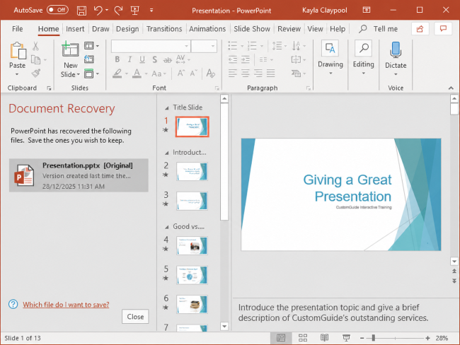 recover unsaved powerpoint with autorecovery