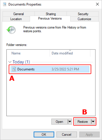 recover word previous version via file history