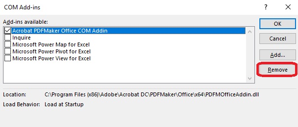 disable or remove add-ins in excel to fix compile error in hidden module-2