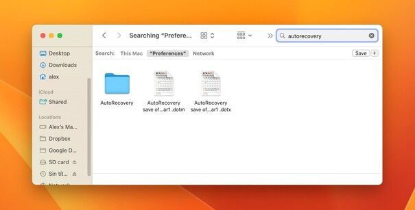 search for autorecovery files