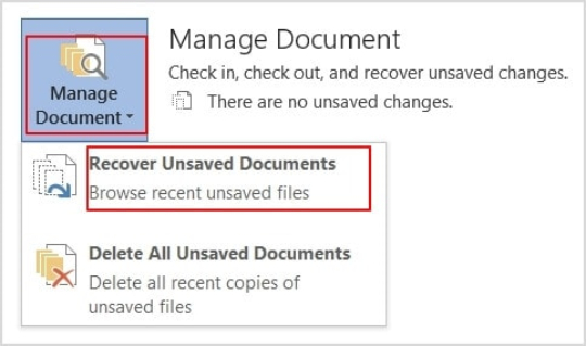 select recover unsaved document