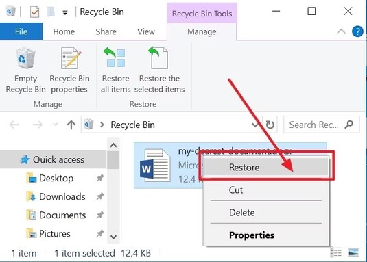 select the restore icon