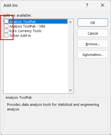 uncheck the add ins you want to disable