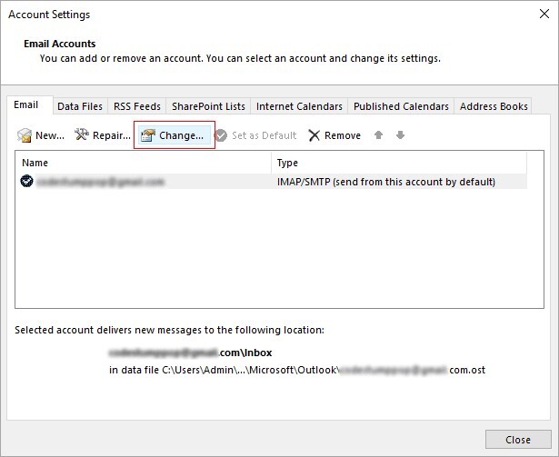 change outlook account settings