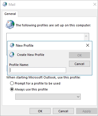 create new outlook profile to fix ms outlook has stopped working issue