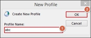 create new profile outlook