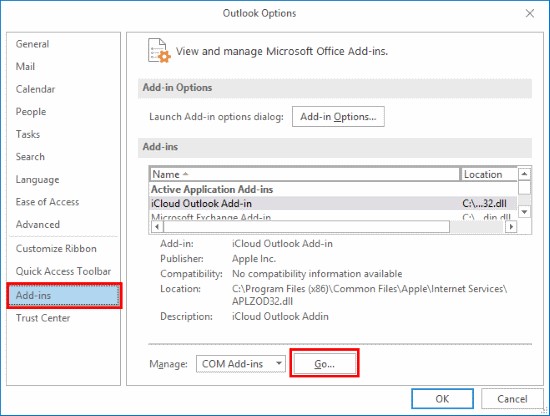 disable outlook add-ins to repair pst file-1