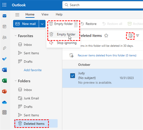 Ordner leeren hotmail