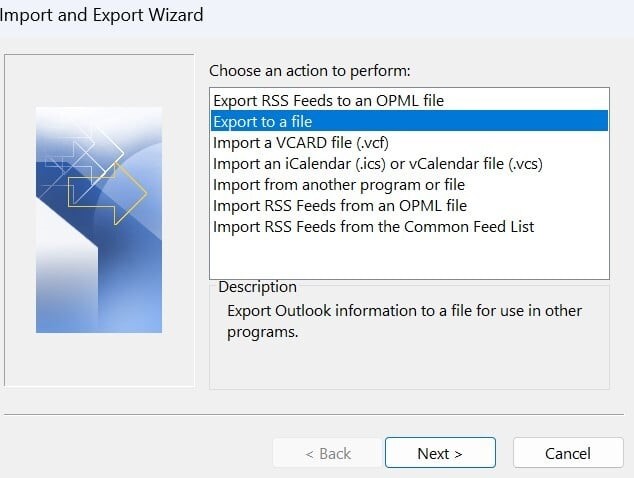 repair outlook pst file using the export feature-2