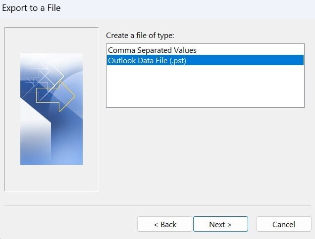 repair outlook pst file using the export feature-3