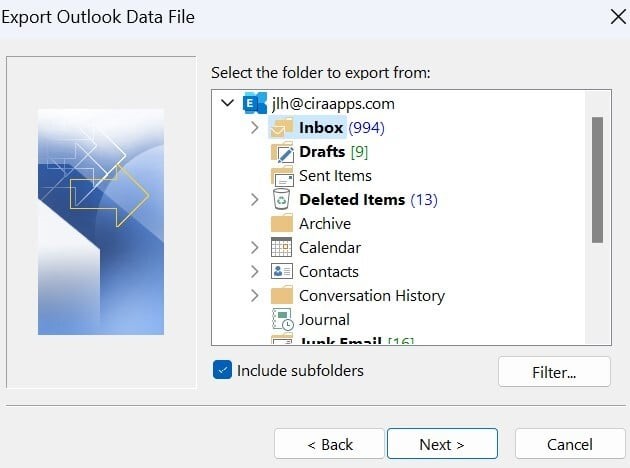 repair outlook pst file using the export feature-4