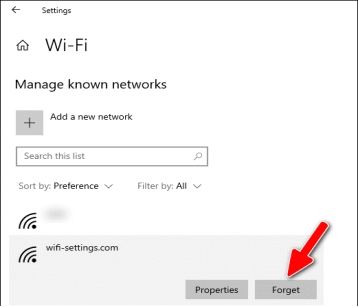 forget this network windows settings