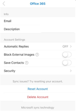 outlook iphone delete account