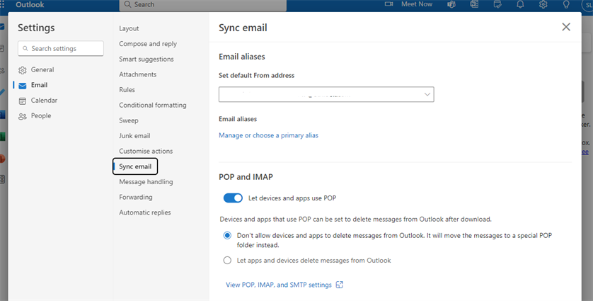 outlook web app Sync email
