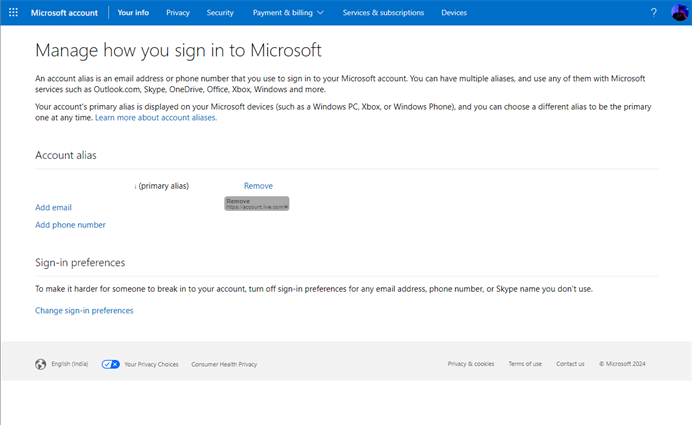 outlook web app manage accounts