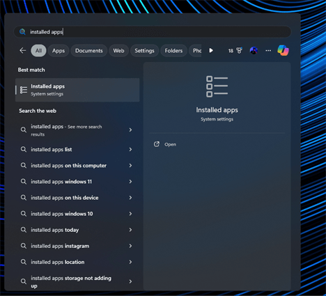 search for installed apps