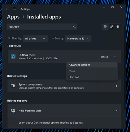 open microsoft outlook advanced options