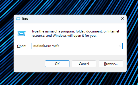 launch microsoft outlook insafe mode