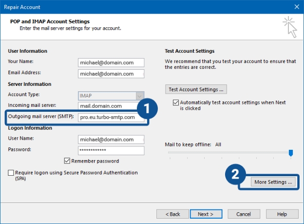 Outlook otugoing mail server smtp